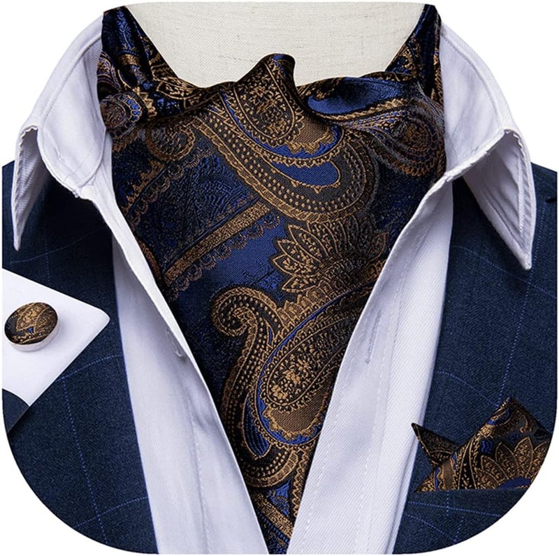 DiBanGu 3PCS Ascot Ties for Men Wedding Jacquard Woven Silk Ascot Cravat for Men Cravat Tie and Pocket Square Set - Image 1